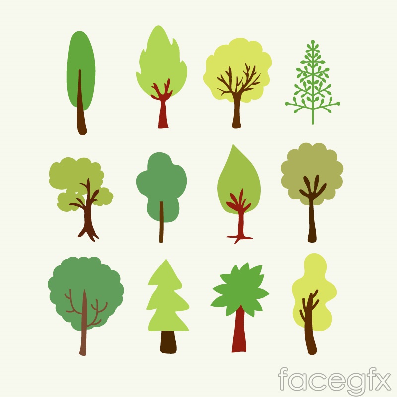 12 cartoon trees design vector0